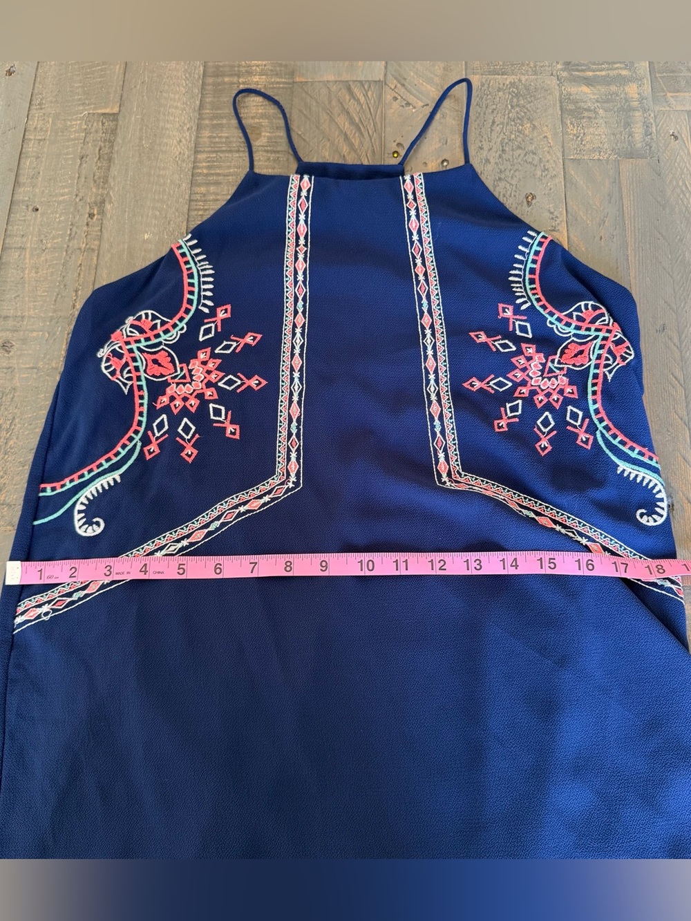 BLU PEPPER Sleeveless Navy Blue Embroidered Boho Mini Dress Cottagecore S - Picture 11 of 12